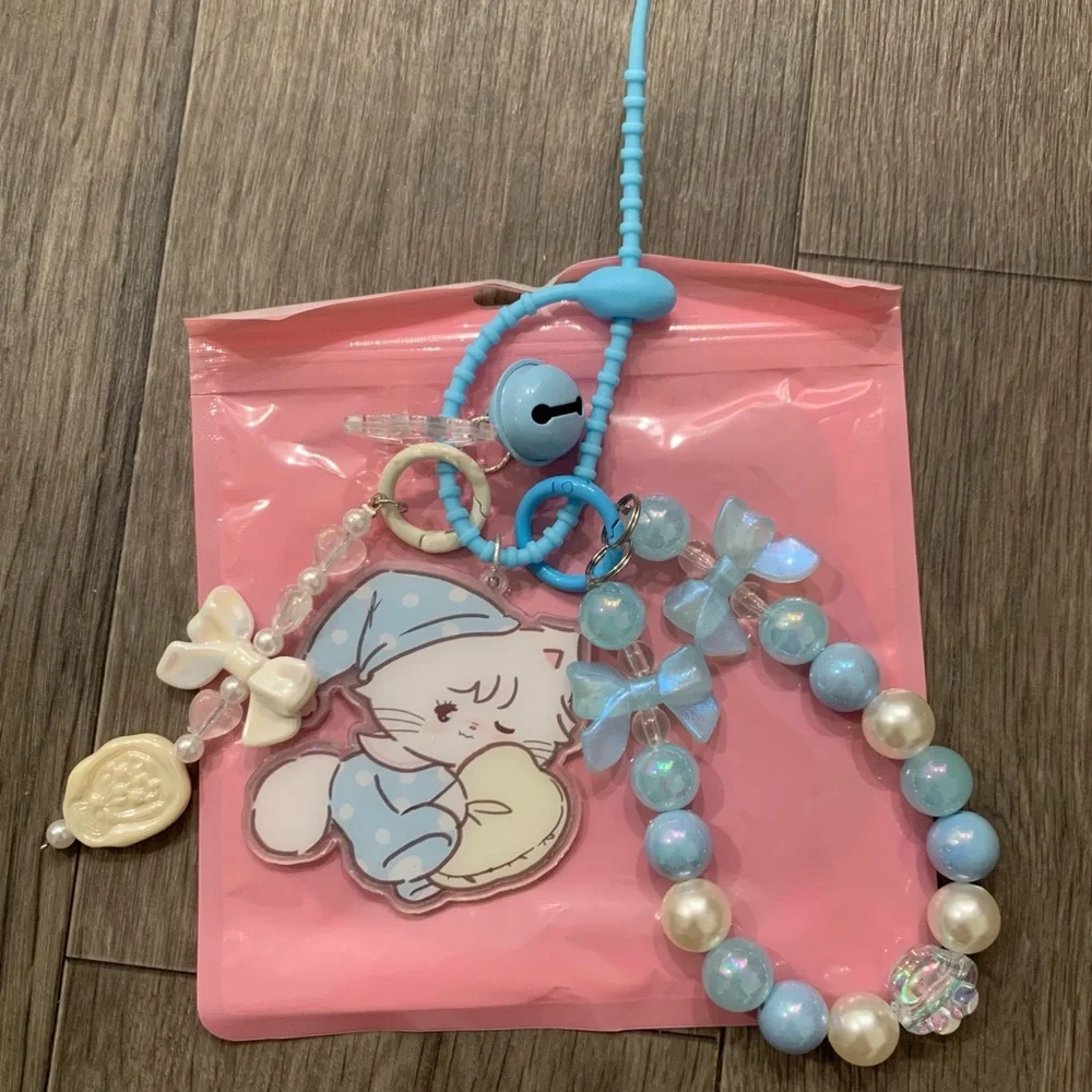 Blue Keychain & Beaded Bracelet Set | Cute Pastel Accessories